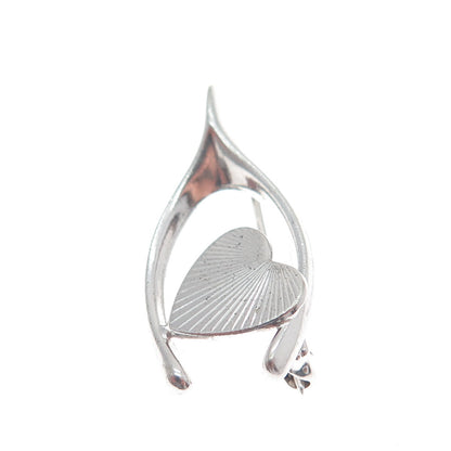 HARRY S. BICK 925 Sterling Silver Antique Art Deco Wishbone & Heart Pin Brooch