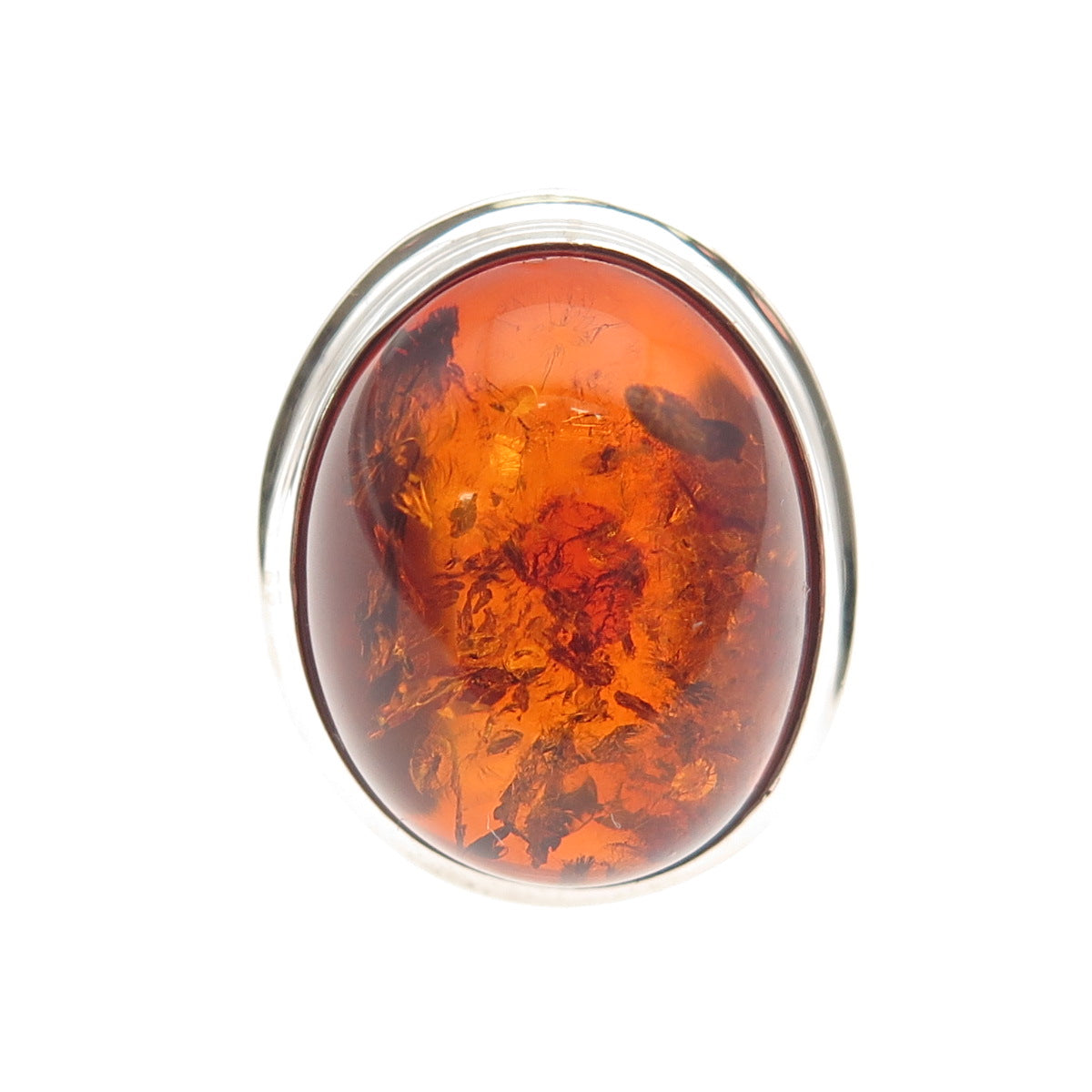 925 Sterling Silver Vintage Real Amber Modernist Ring Size 7.5