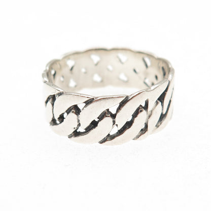 925 Sterling Silver Vintage Cuban Link Oxidized Band Ring Size 8.75