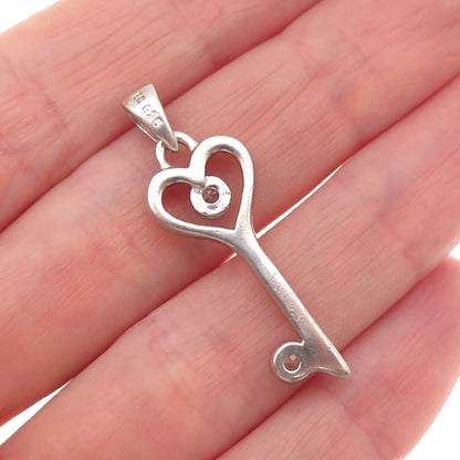 925 Sterling Silver Round-Cut C Z Heart Key Charm Pendant