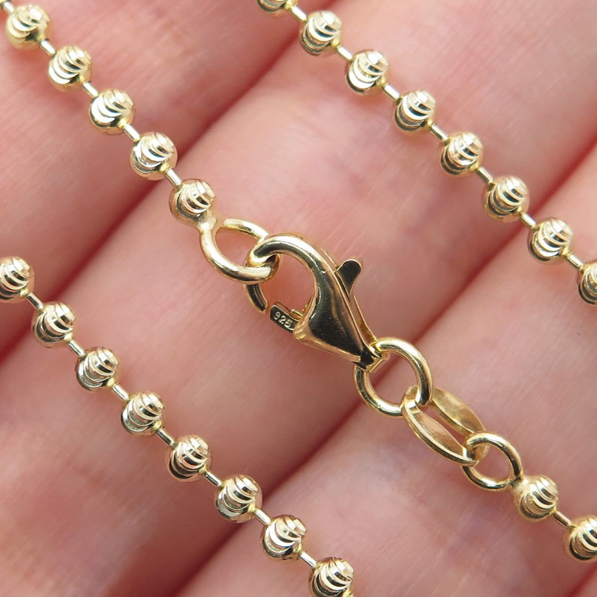 925 Sterling Gold Plated BSI Italy Diamond-Cut Ball Beaded Chain Necklace 24"