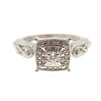 925 Sterling Silver Real Round-Cut Diamond Engagement Ring Size 7