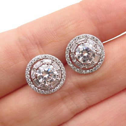 925 Sterling Silver Round & Emerald-Cut C Z Interchangeable Stud Earrings