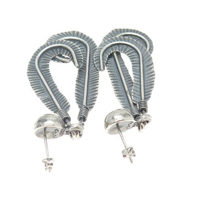 925 Sterling Silver Vintage Mexico Feather Modernist Dangling Earrings