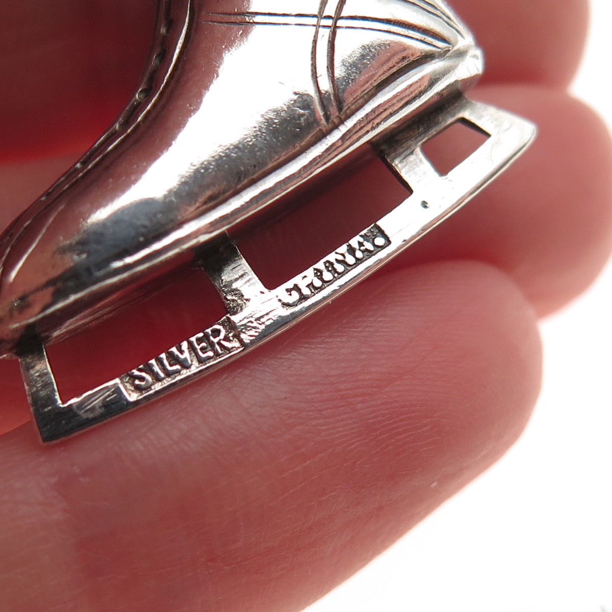 925 Sterling Silver Antique China Ice Skate Oxidized 3D Charm Pendant
