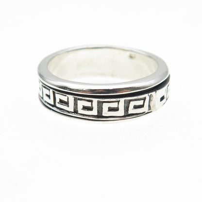 925 Sterling Silver Vintage Greek Key Oxidized Rotating Band Ring Size 12