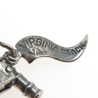 PACIFIC JEWELRY 925 Sterling Silver Vintage "Virginia Beach" Artillery Pendant