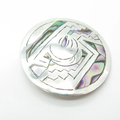925 Sterling Silver Vintage Mexico Abalone Shell Modernist Pendant / Pin Brooch