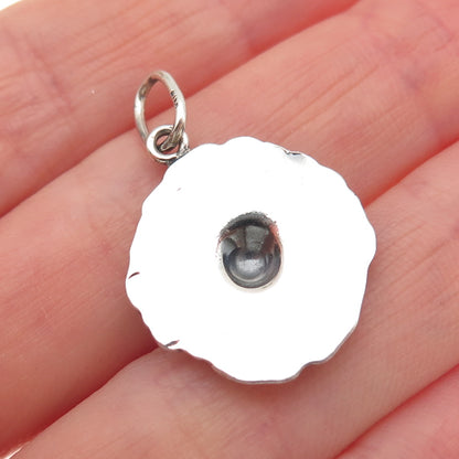 925 Sterling Silver Vintage Flower Oxidized Charm Pendant