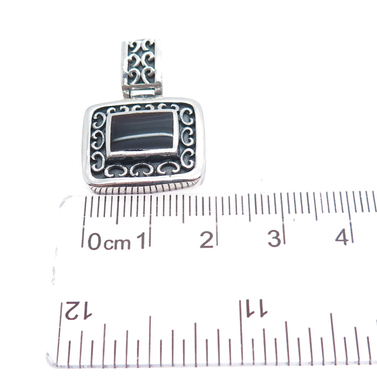 ATI ANNIKA WITT 925 Sterling Silver Vintage Real Black Onyx Oxidized Pendant