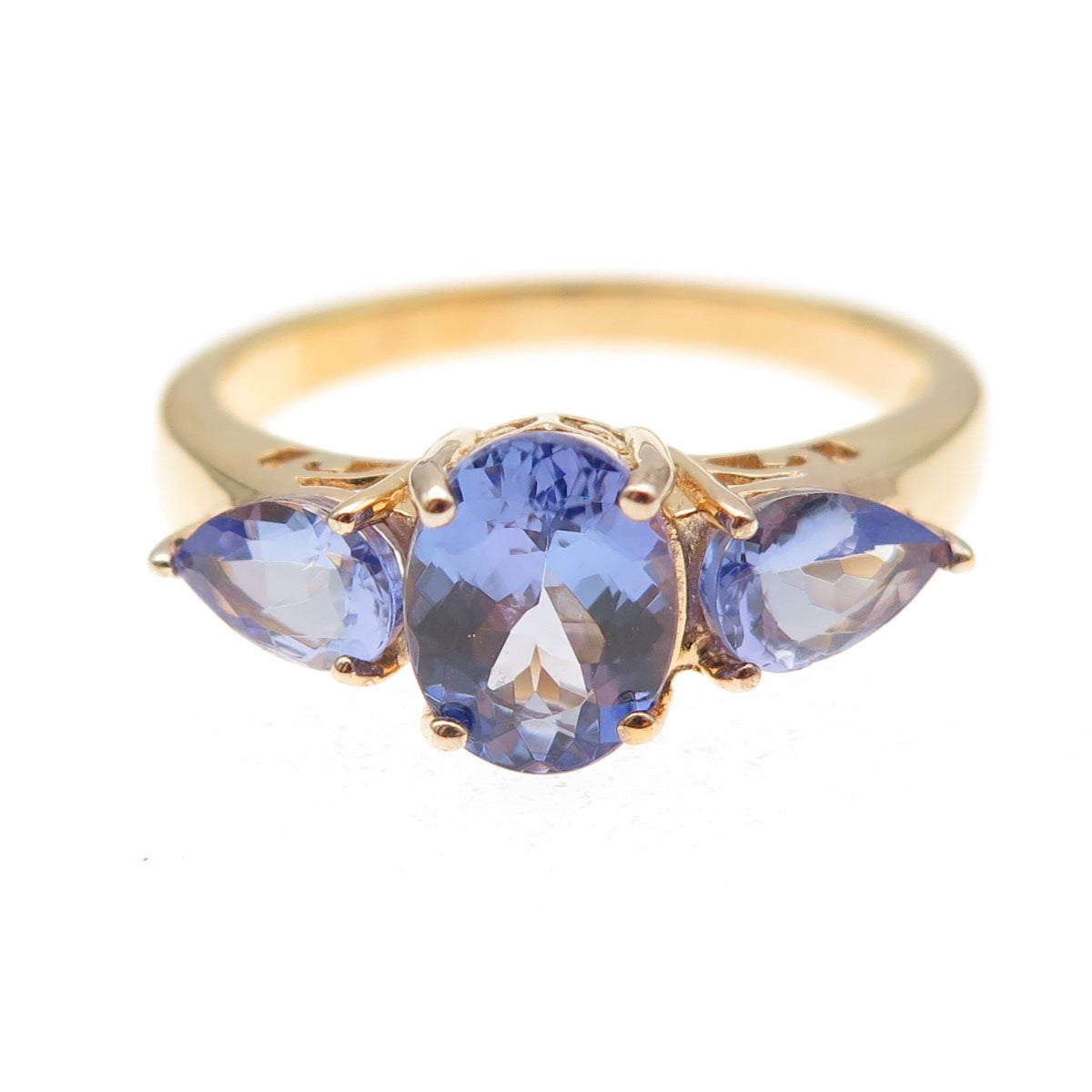 925 Sterling Silver Gold Plated Real Oval & Pear-Cut Tanzanite Ring Size 8