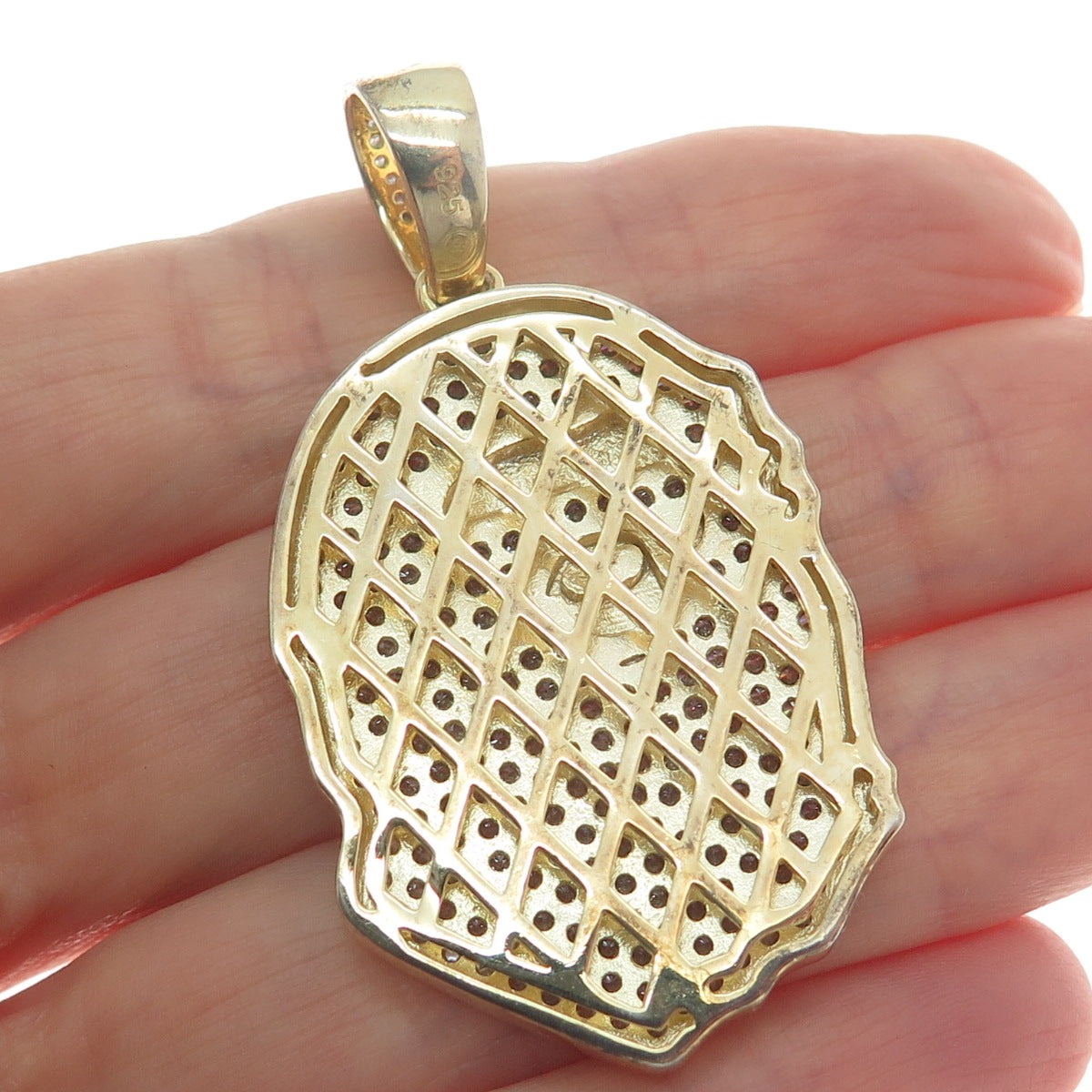 925 Sterling Silver Gold Plated Round-Cut Shaped C Z Gorilla Head Pendant