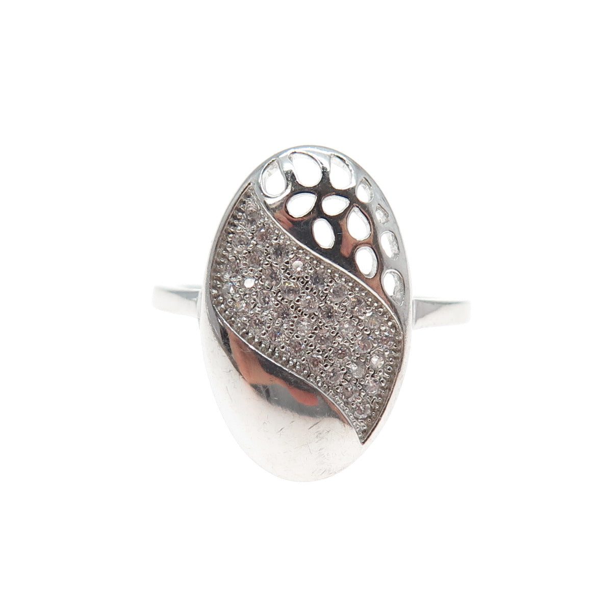925 Sterling Silver Round-Cut C Z Modernist Ring Size 6.25
