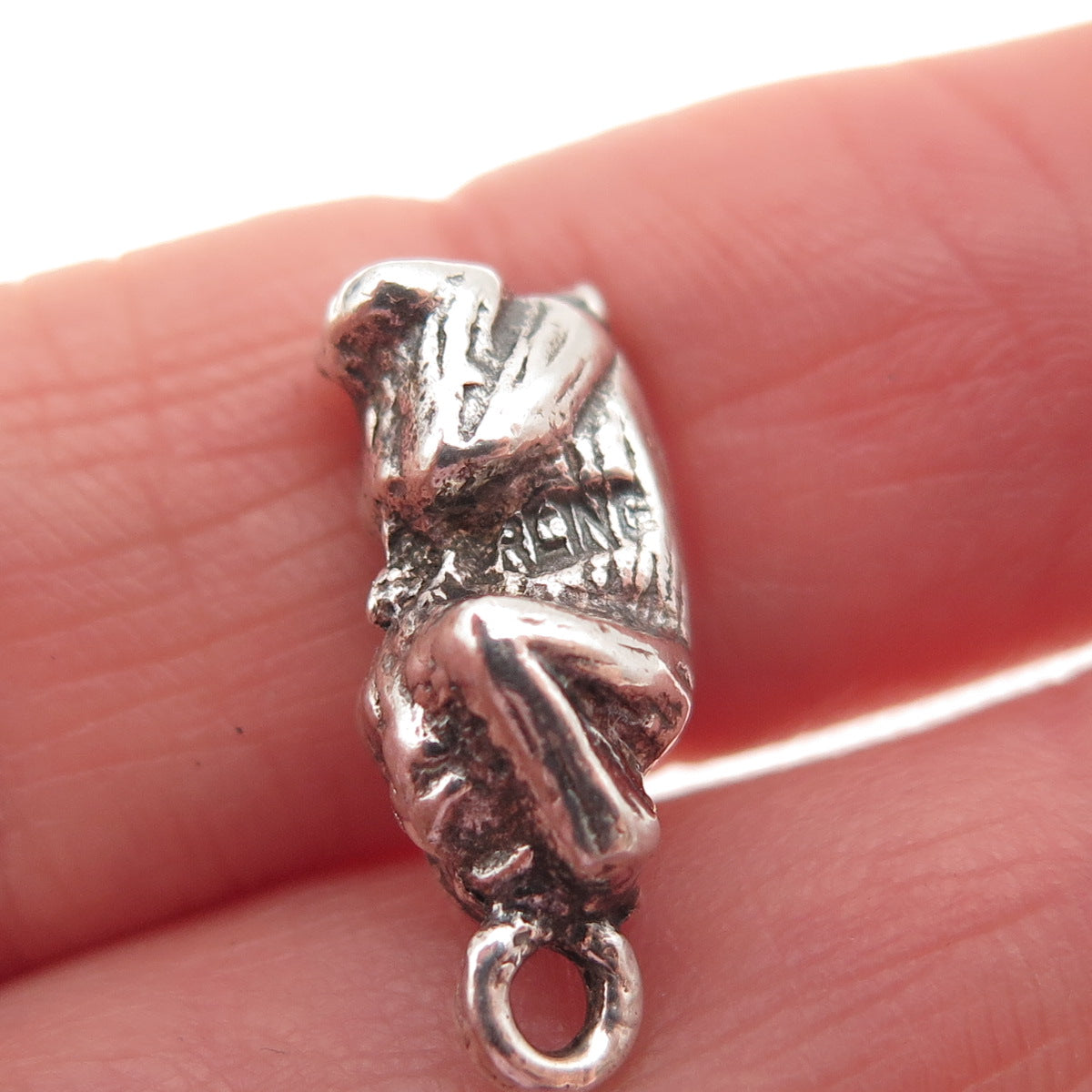 925 Sterling Silver Vintage Can't Hear Wise Monkey 3D Mini Charm Pendant