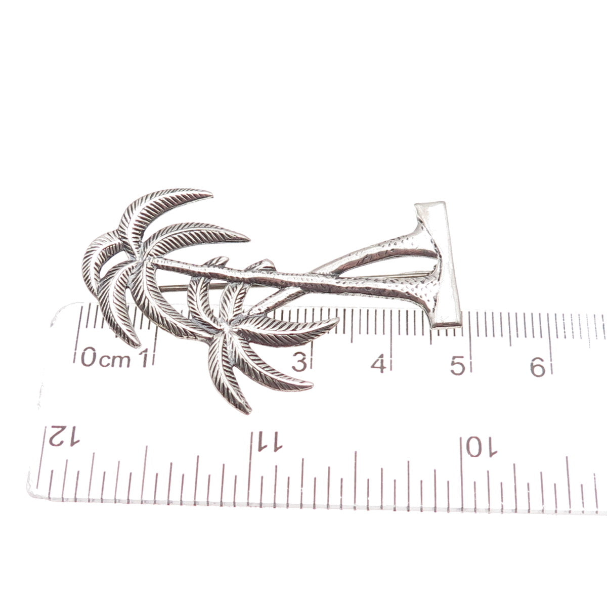 925 Sterling Silver Vintage Palm Tree Oxidized Pin Brooch