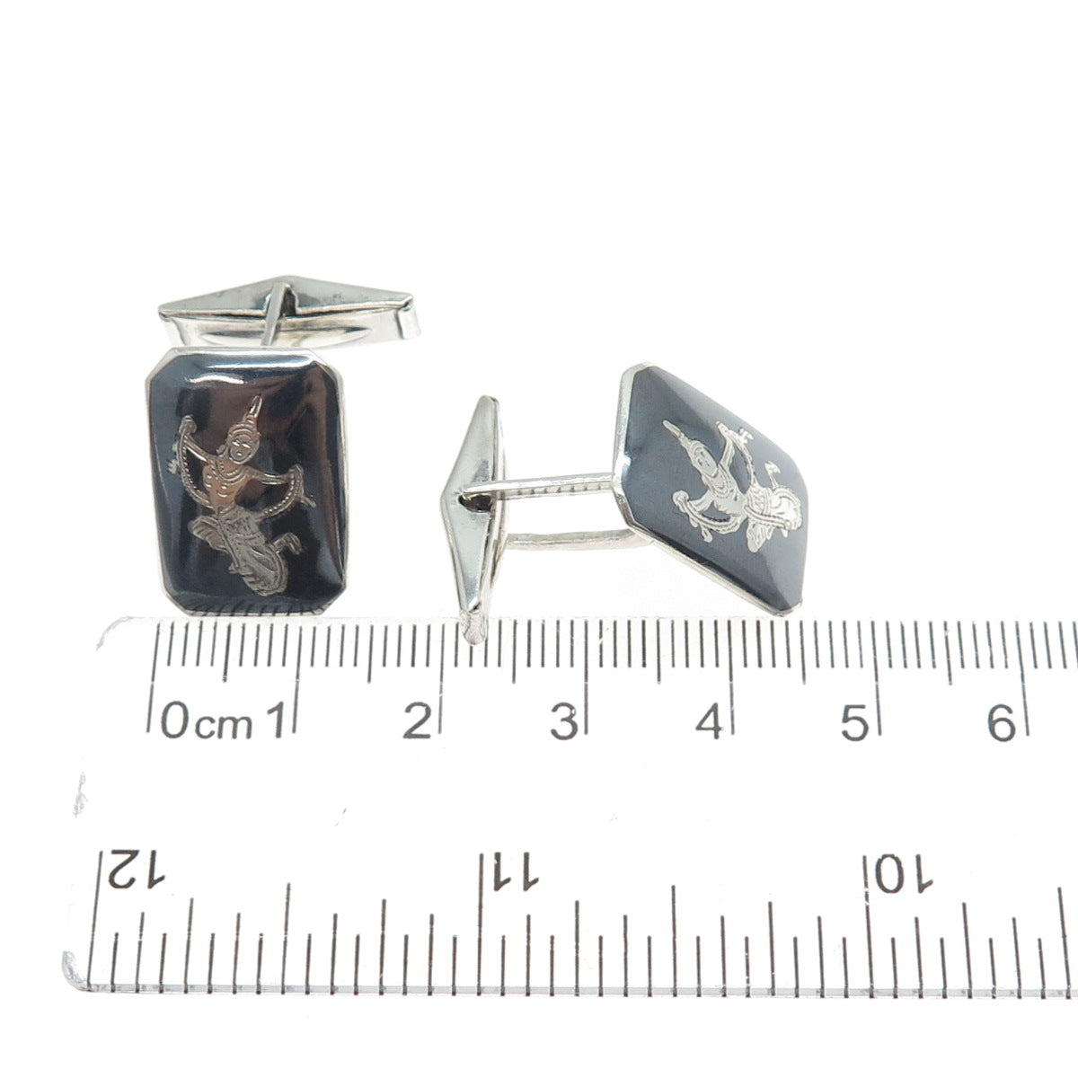 925 Sterling Silver Antique Siam Niello Hindu Goddess Cufflinks