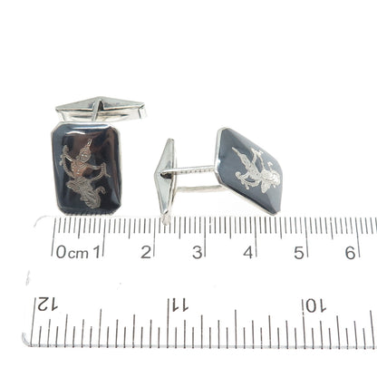 925 Sterling Silver Antique Siam Niello Hindu Goddess Cufflinks