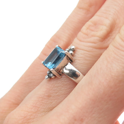 CLYDE DUNEIER CID 925 Sterling Silver Vintage Real Blue Topaz Beaded Ring Size 6