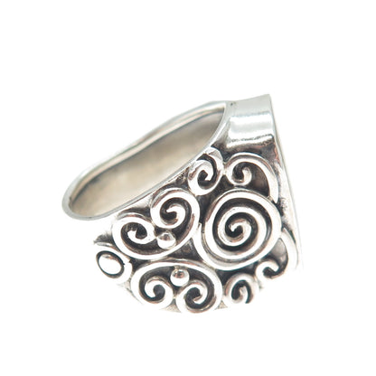 950 Silver Vintage Real Mother-of-Pearl Modernist Spiral Ring Size 8.25
