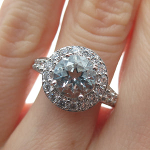 HENG NGAI 925 Sterling Silver Real Round-Cut Blue Topaz & C Z Ring Size 7.25