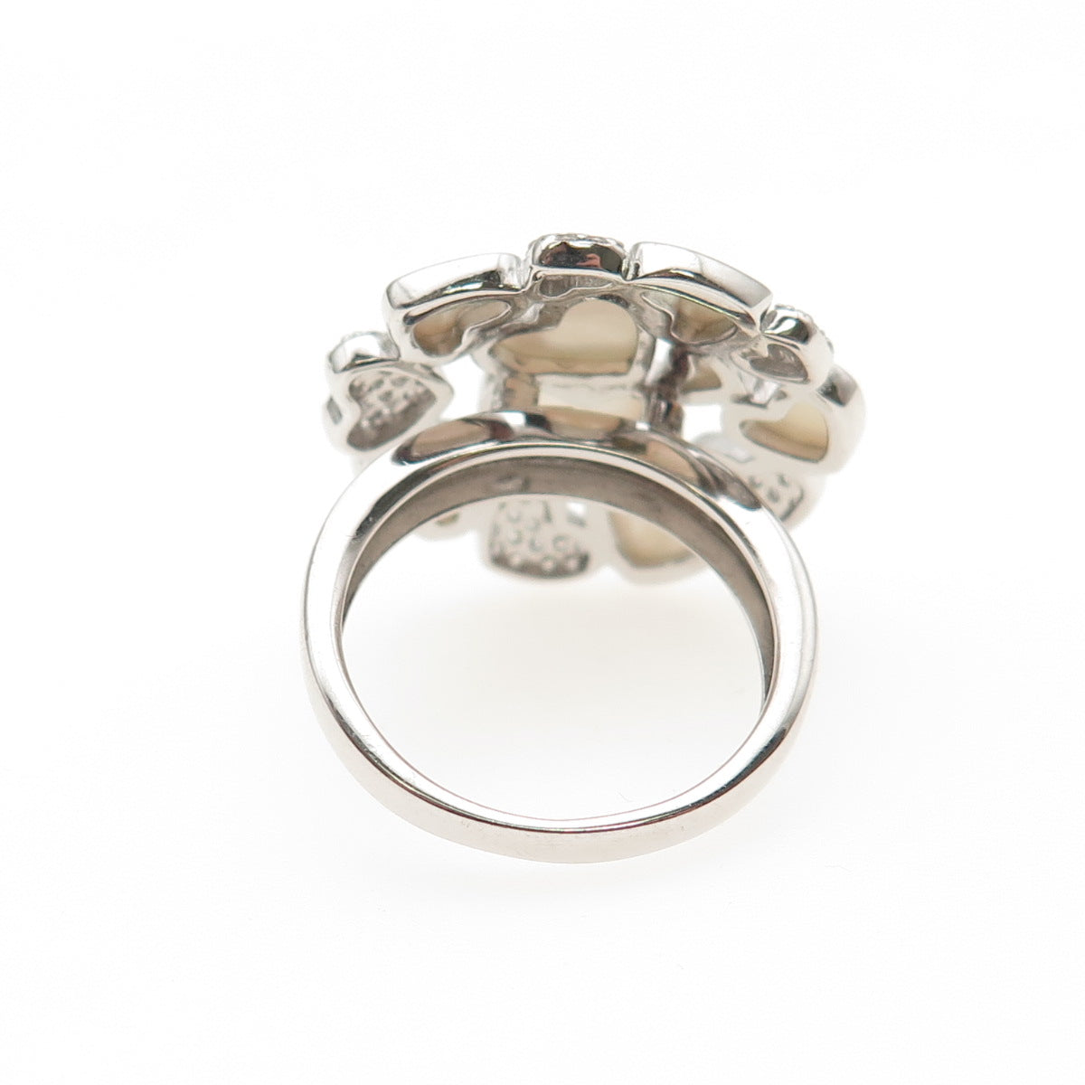 925 Sterling Silver Vintage Real MOP & C Z Heart Cluster Ring Size 6.25