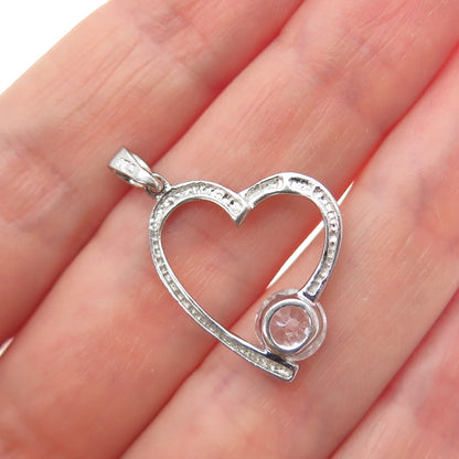 925 Sterling Silver Round-Cut C Z Heart Minimalist Charm Pendant