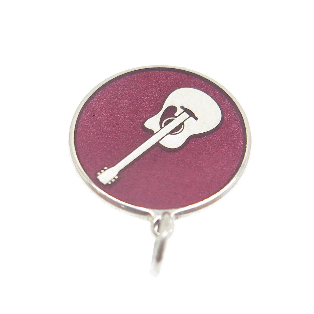 TOKEMOTI 925 Sterling Silver Enamel Guitar Minimalist Round Tag Charm Pendant