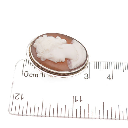 800 Silver 2-Tone Antique Art Deco Real MOP Lady Cameo Pin Brooch / Pendant