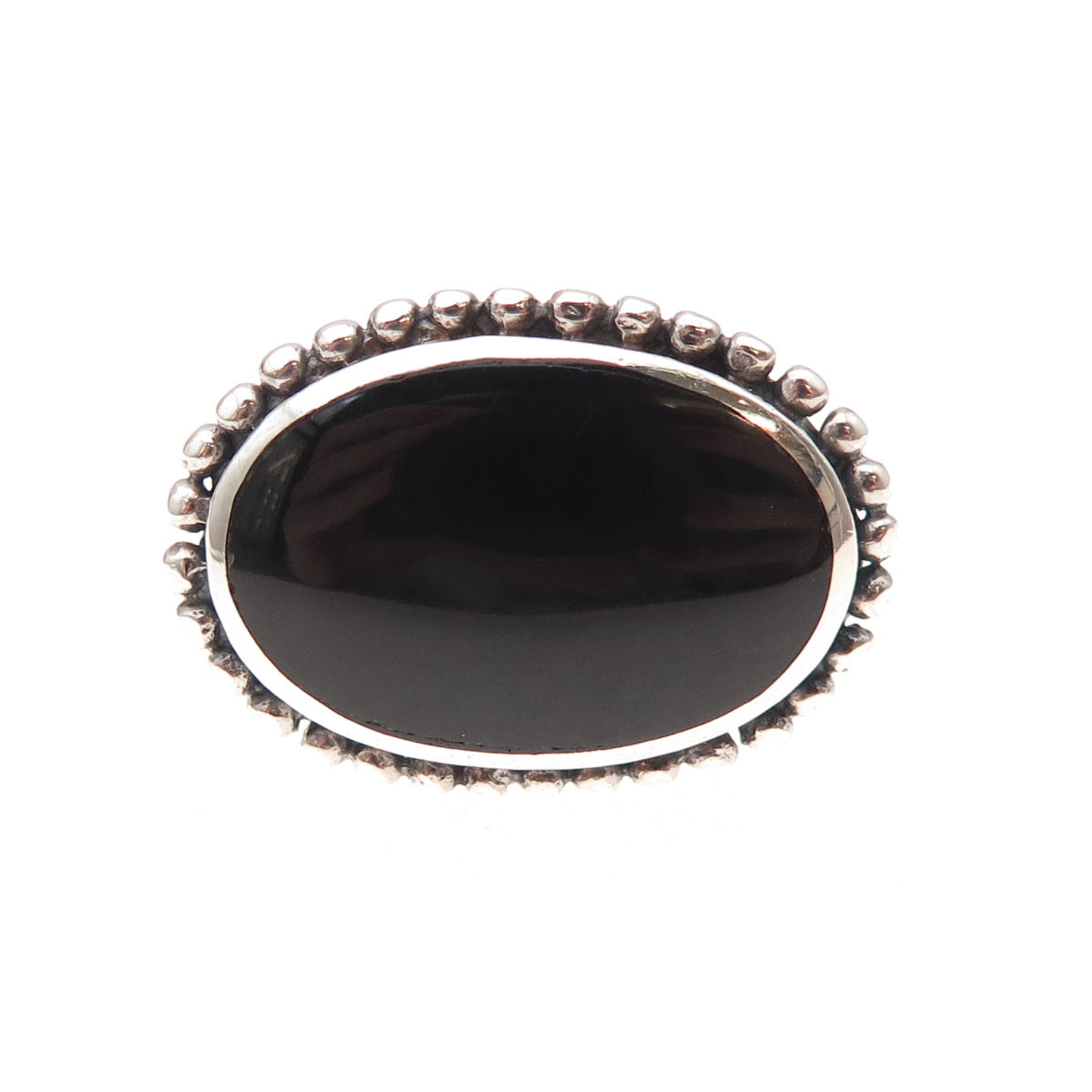 925 Sterling Silver Vintage Real Black Onyx Beaded Oxidized Ring Size 6.75