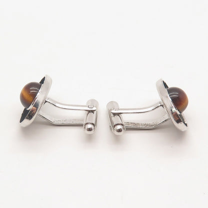 925 Sterling Silver Vintage Hayward Real Tiger Eye Gemstone Cufflinks
