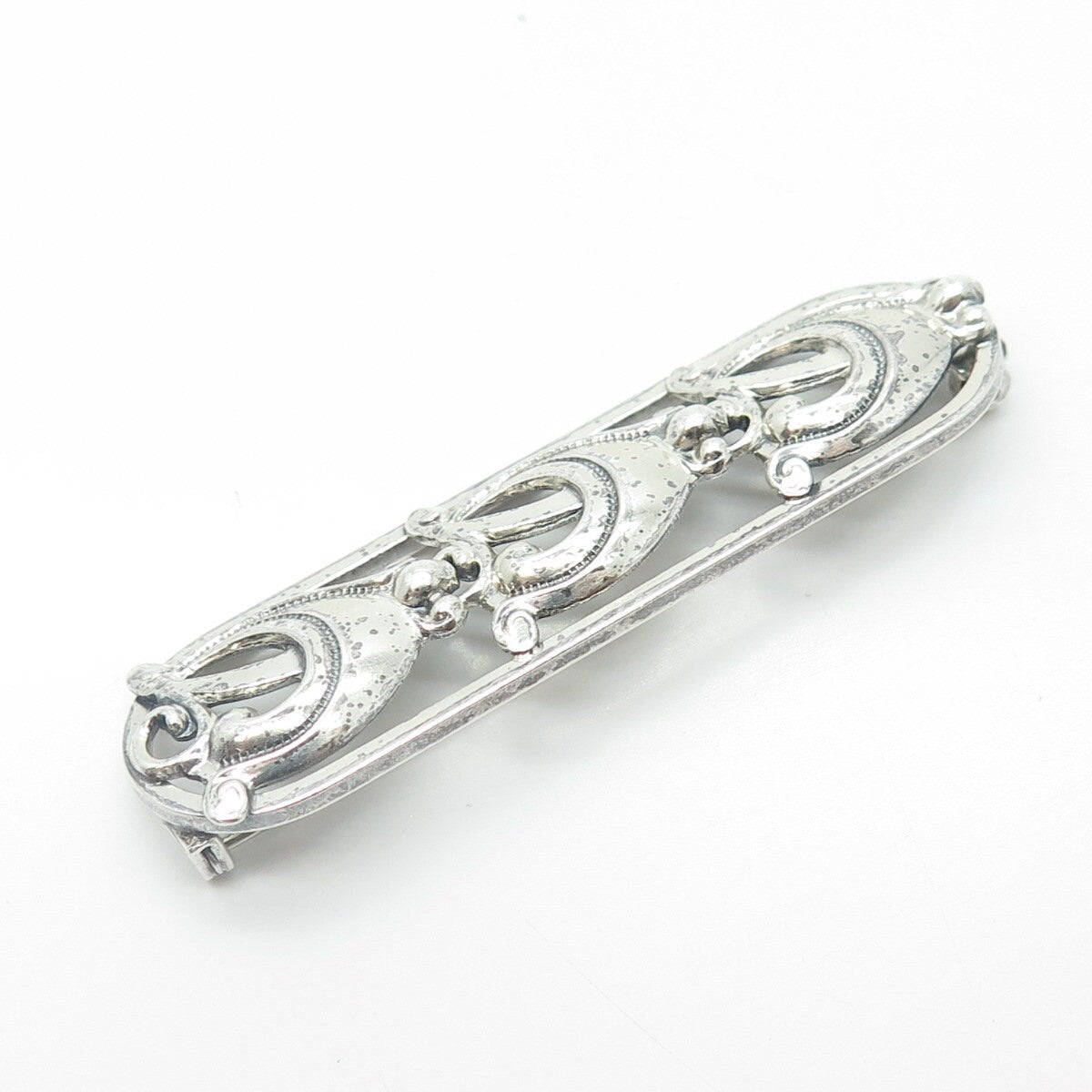 DANECRAFT 925 Sterling Silver Antique Art Deco Jug Row Swirl Pin Brooch