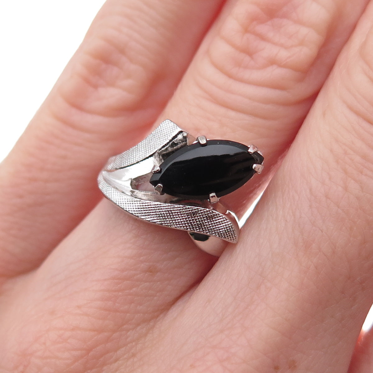 Vargas 925 Sterling Silver Antique Art Deco Real Black Onyx Ring Size 5.75