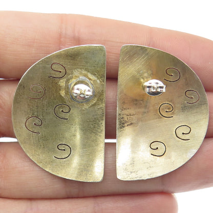 925 Sterling Silver 2-Tone Vintage Modernist Spiral Earrings