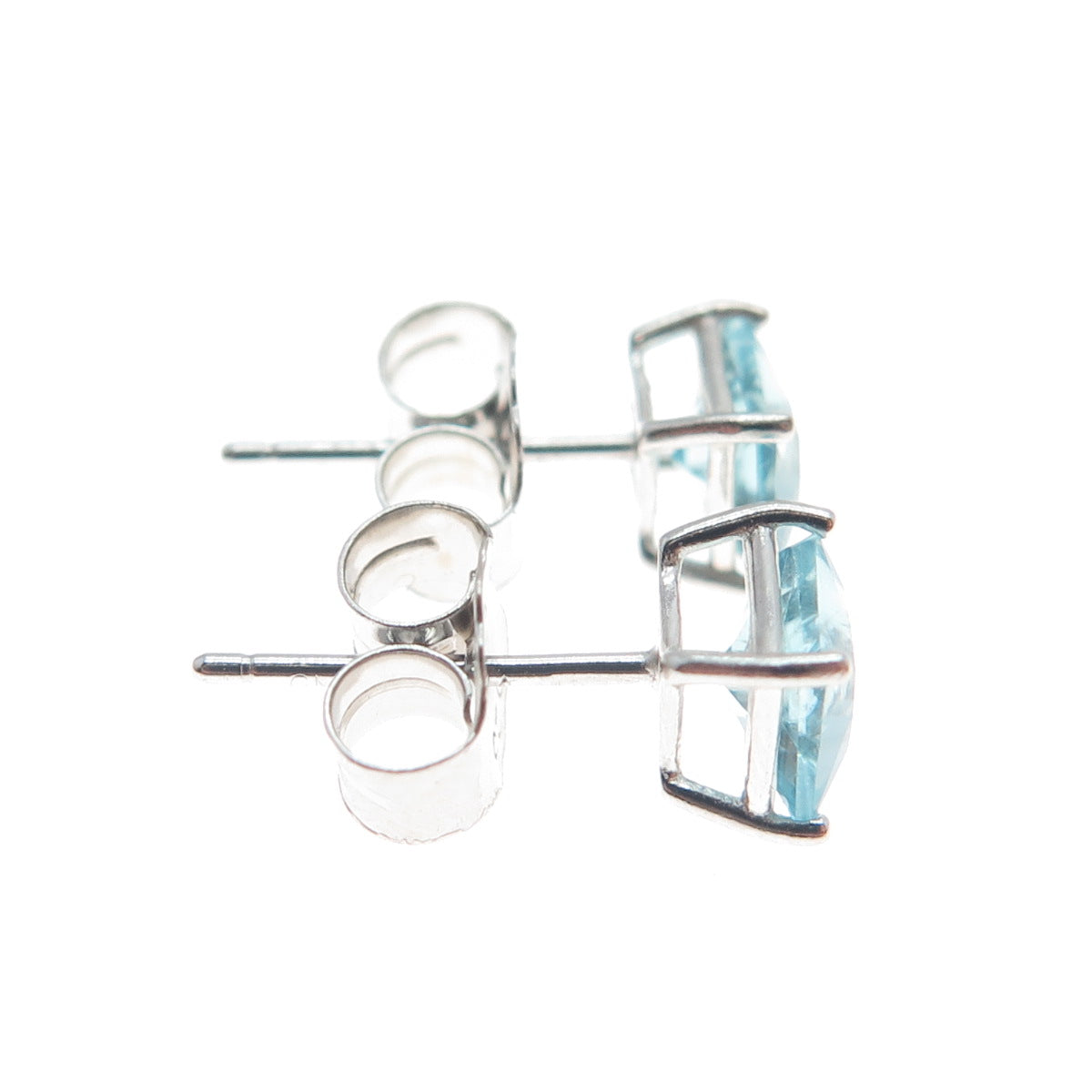925 Sterling Silver Princess-Cut Blue C Z Stud Earrings