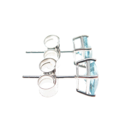 925 Sterling Silver Princess-Cut Blue C Z Stud Earrings