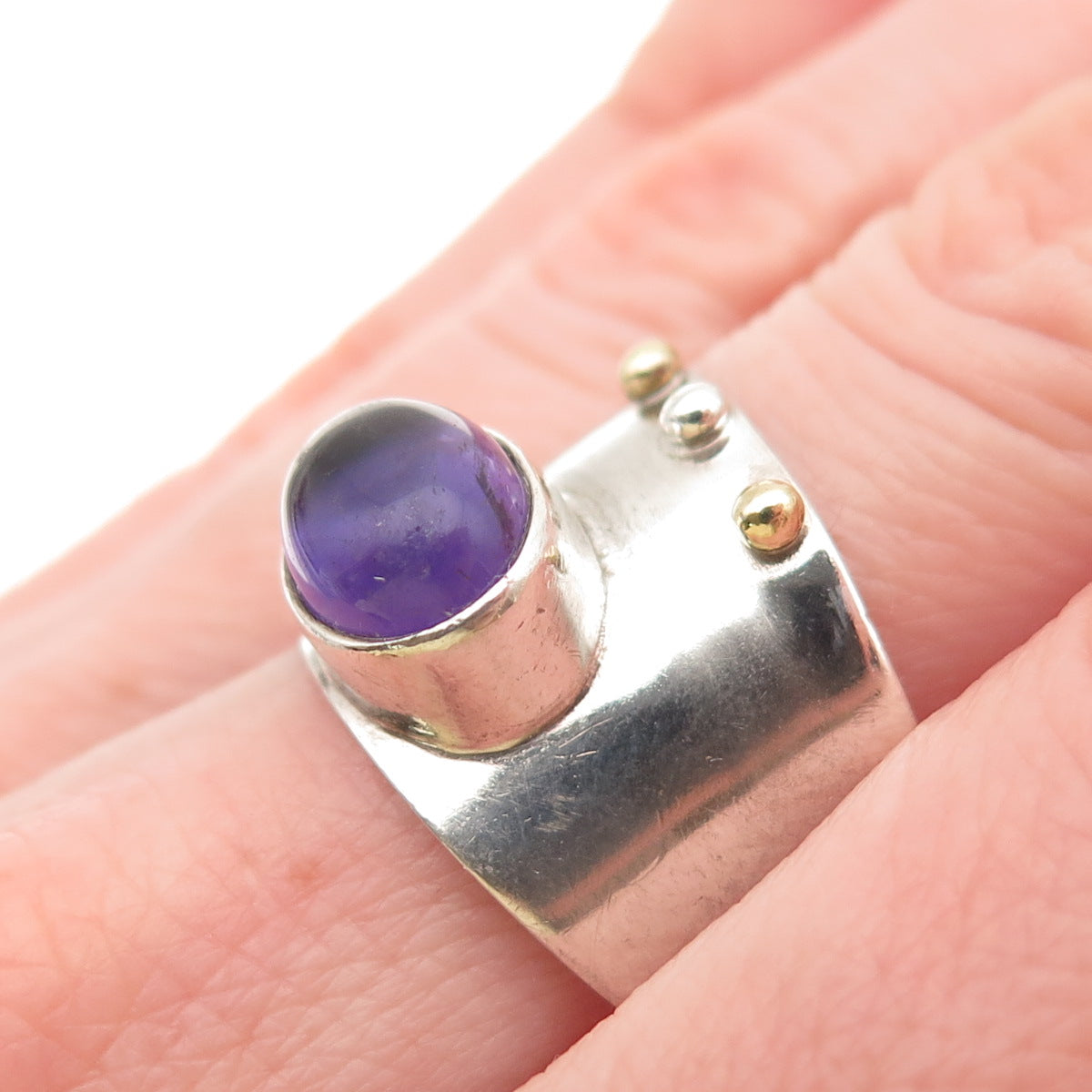 DbM Kensington 925 Sterling Silver 14K Gold Vintage Real Amethyst Ring Size 8.75