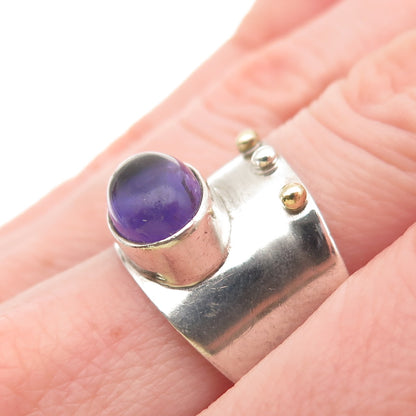 DbM Kensington 925 Sterling Silver 14K Gold Vintage Real Amethyst Ring Size 8.75