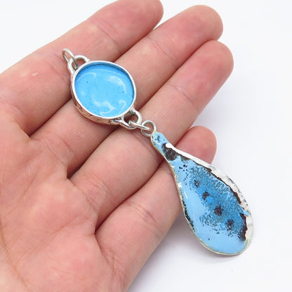 925 Sterling Silver Vintage Koko Blue Enamel Pendant