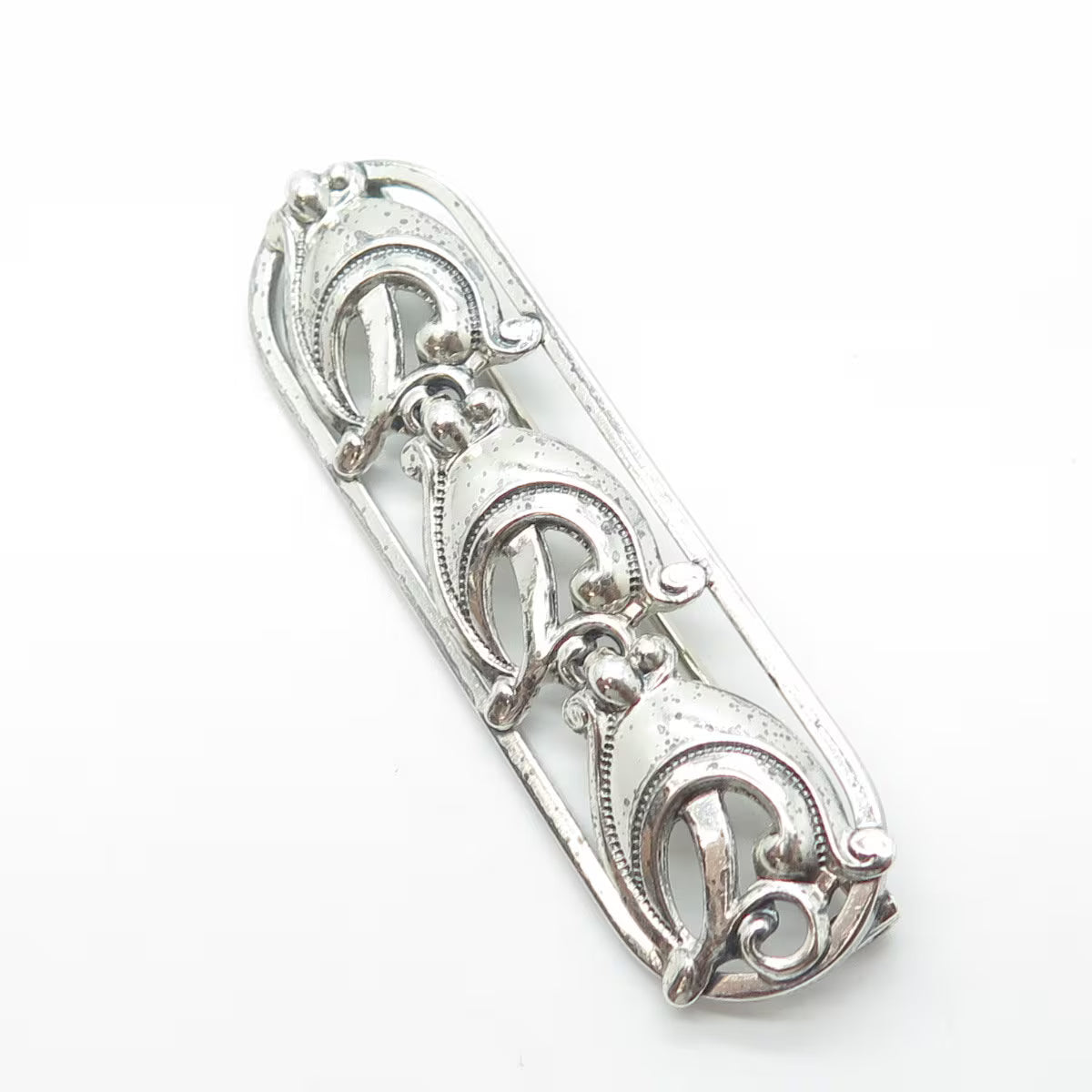 DANECRAFT 925 Sterling Silver Antique Art Deco Jug Row Swirl Pin Brooch