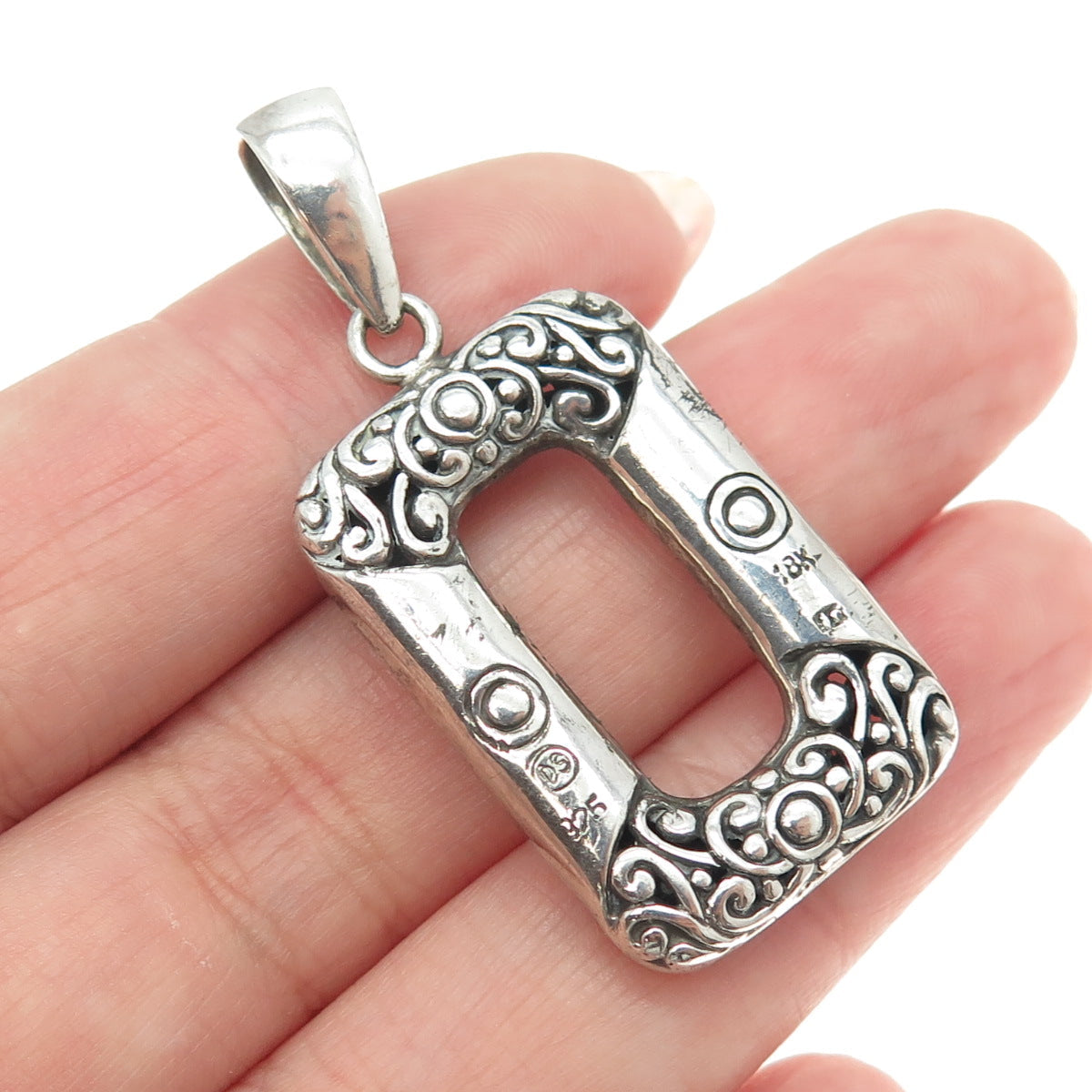 18K Yellow Gold & 925 Sterling Silver Vintage Floral Scroll Pendant