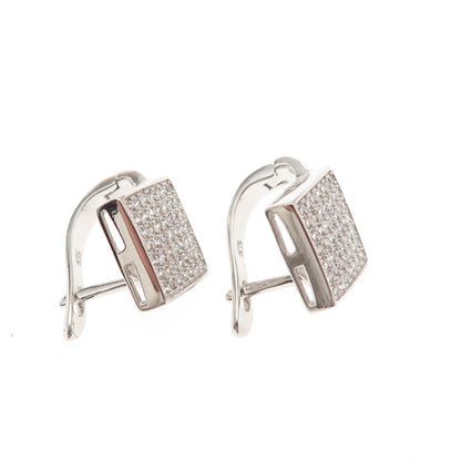925 Sterling Silver Round-Cut C Z Sparkle Square Earrings