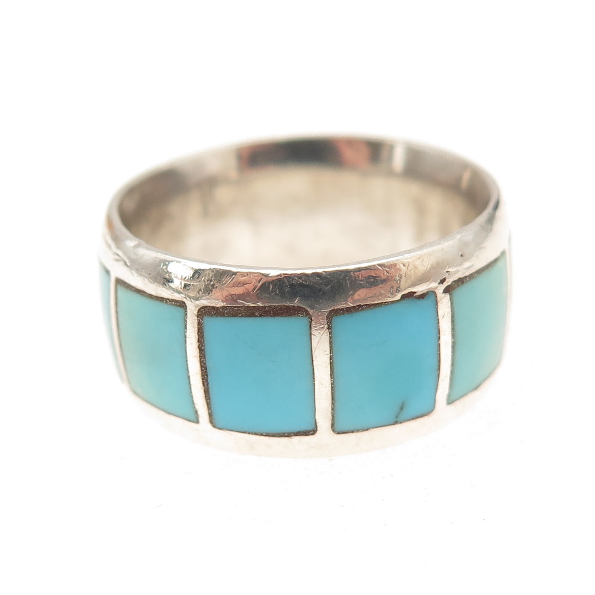 Old Pawn Sterling Silver Vintage Southwestern Tyrone Turquoise Ring Size 6.75