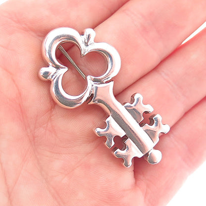 ZINA 925 Sterling Silver Vintage Club Key Pin Brooch
