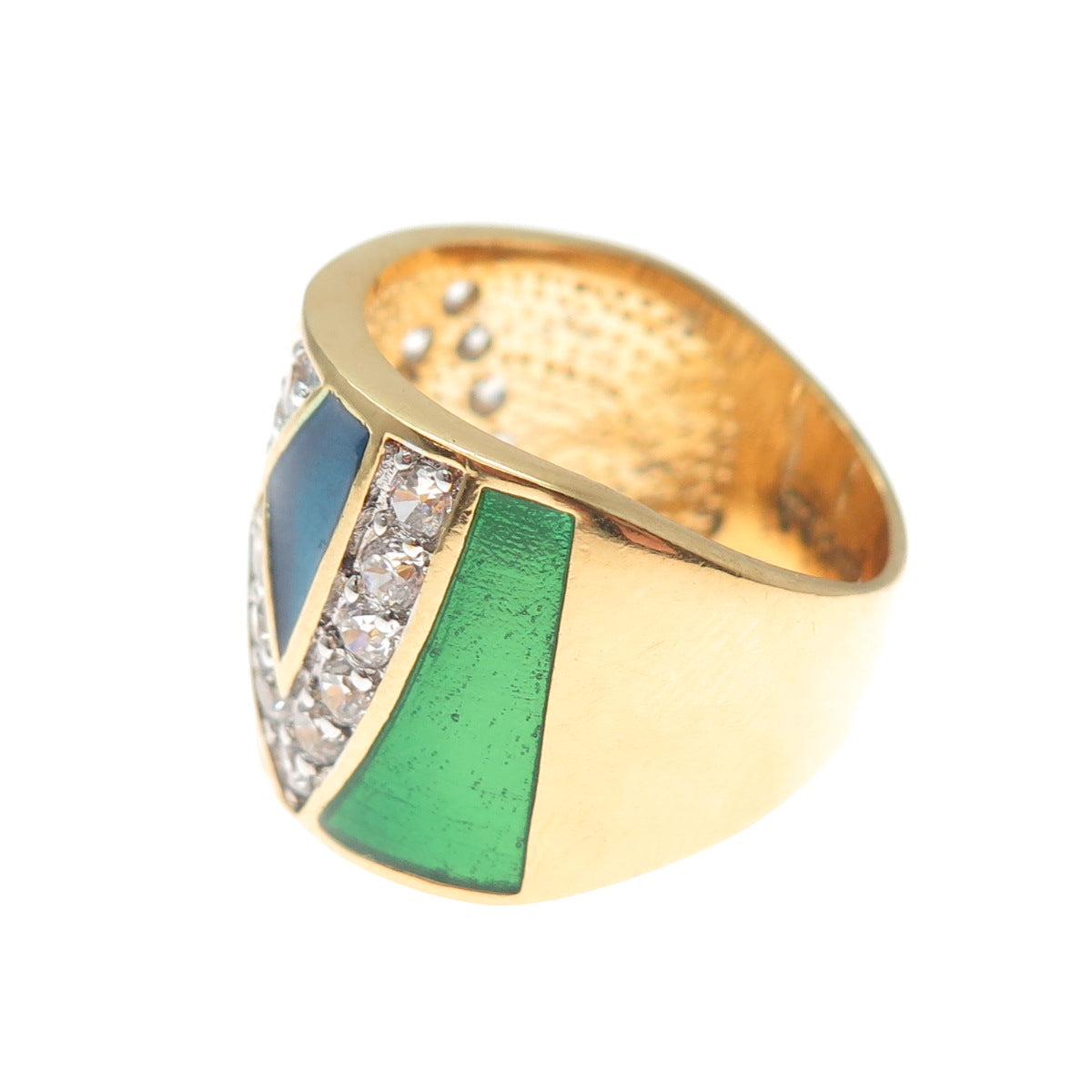 CHATEAU D'ARGENT 925 Sterling Silver Gold Plated Enamel & C Z Ring Size 6.25