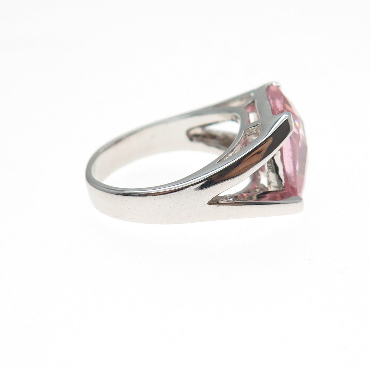 925 Sterling Silver Radiant-Cut Pink C Z Modernist Ring Size 5.25