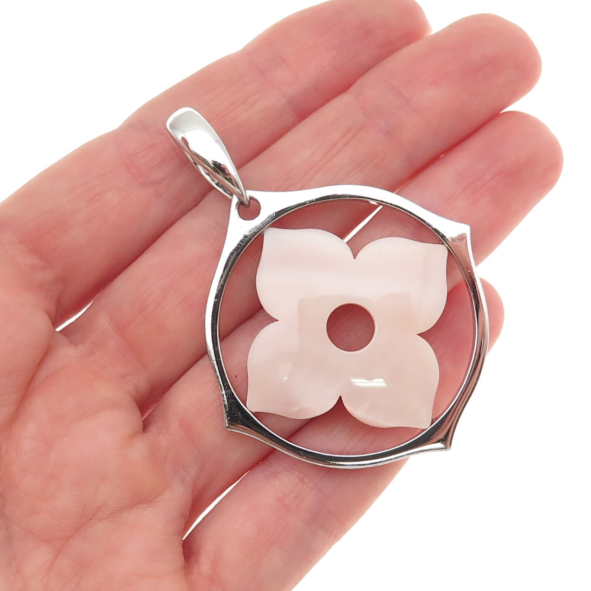 Honora 925 Sterling Silver Real MOP Carved Floral Pendant