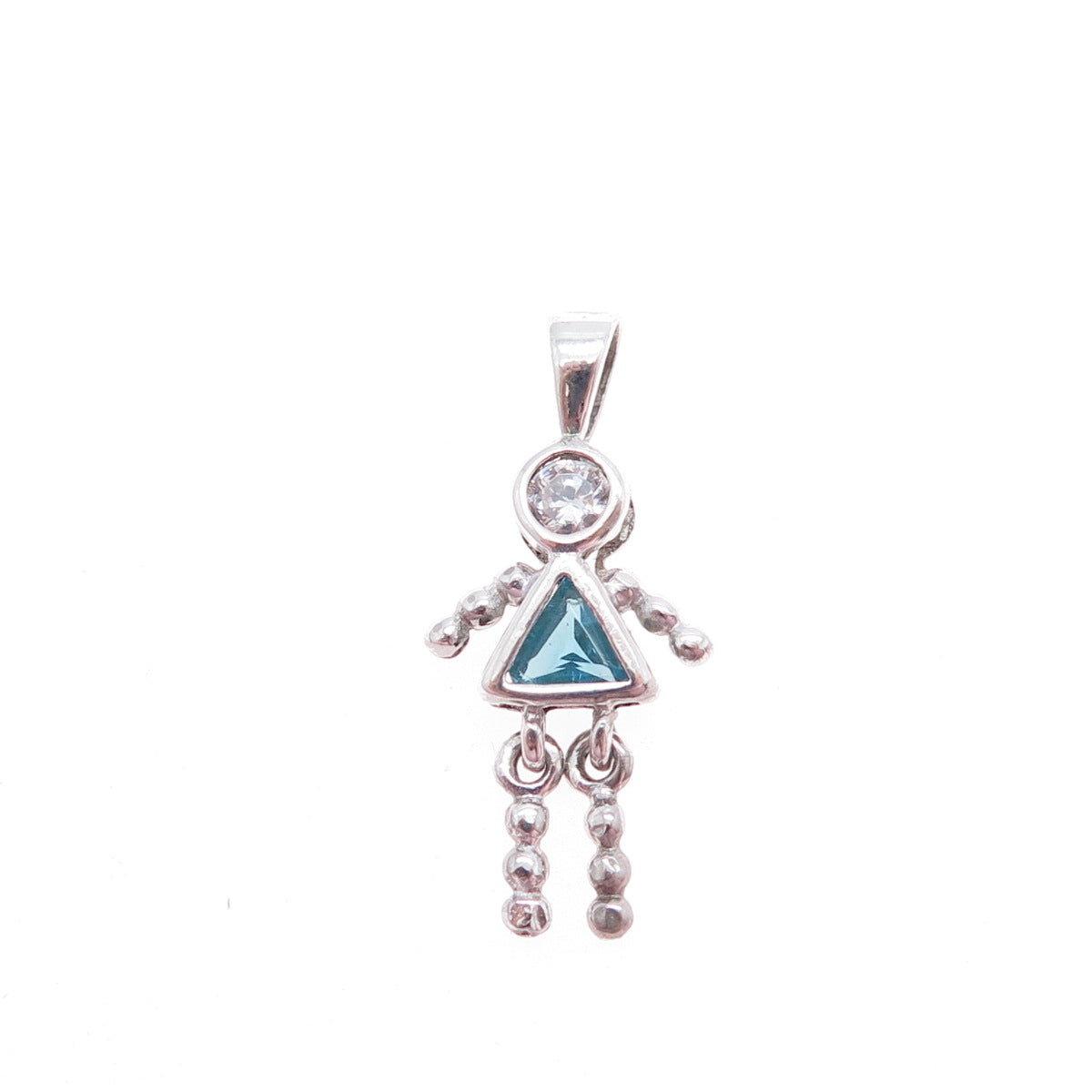 925 Sterling Silver Blue C Z September Birthstone Girl Articulated Charm Pendant