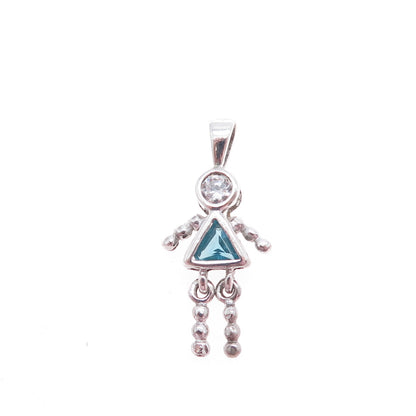 925 Sterling Silver Blue C Z September Birthstone Girl Articulated Charm Pendant