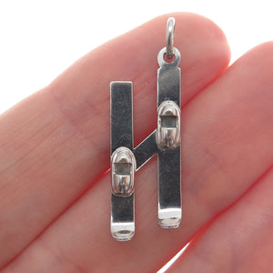 ART'S ELEGANCE 925 Sterling Silver Vintage Skiing Minimalist Charm Pendant