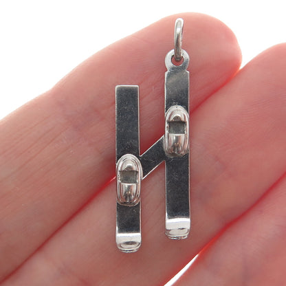 ART'S ELEGANCE 925 Sterling Silver Vintage Skiing Minimalist Charm Pendant